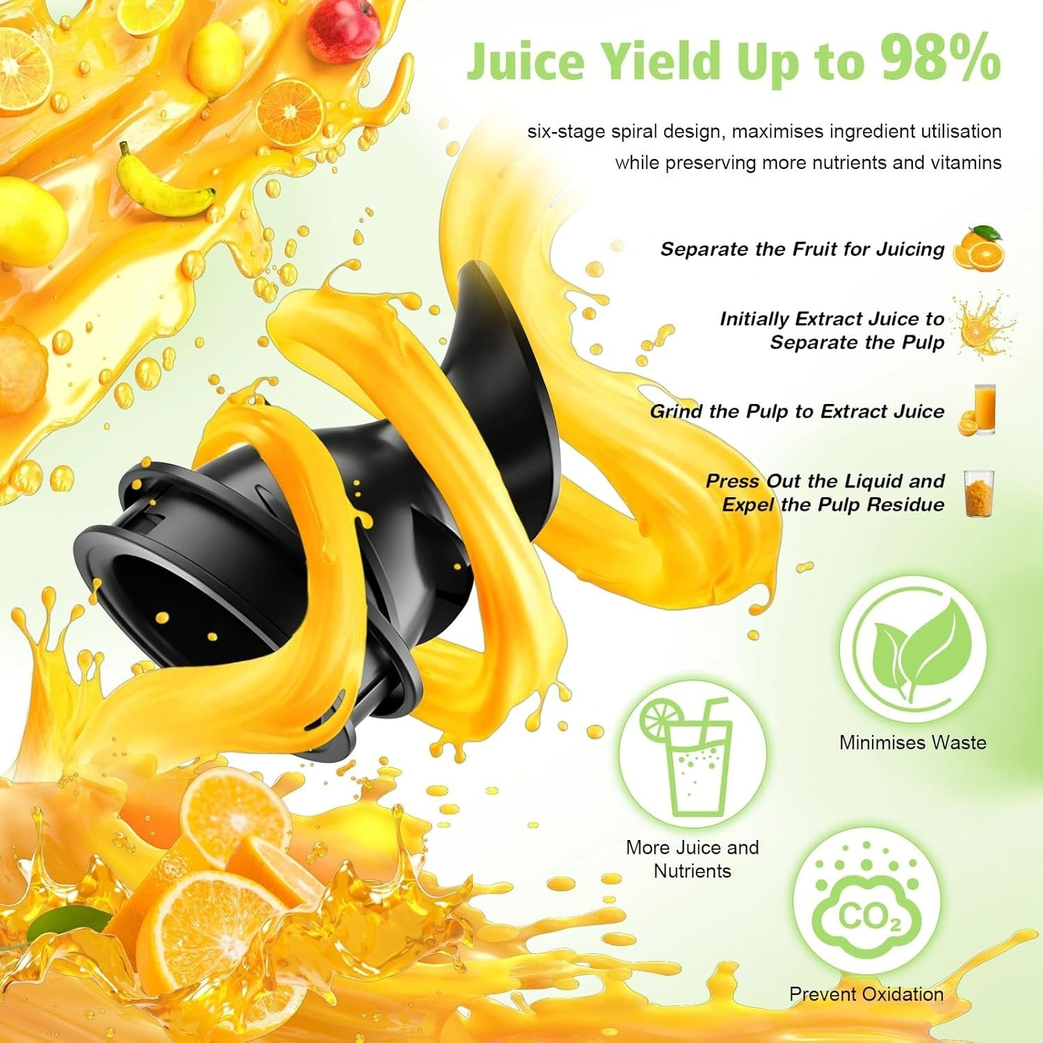 Cold Press Slow Juicer High Yield Masticating Juice Extractor Compact