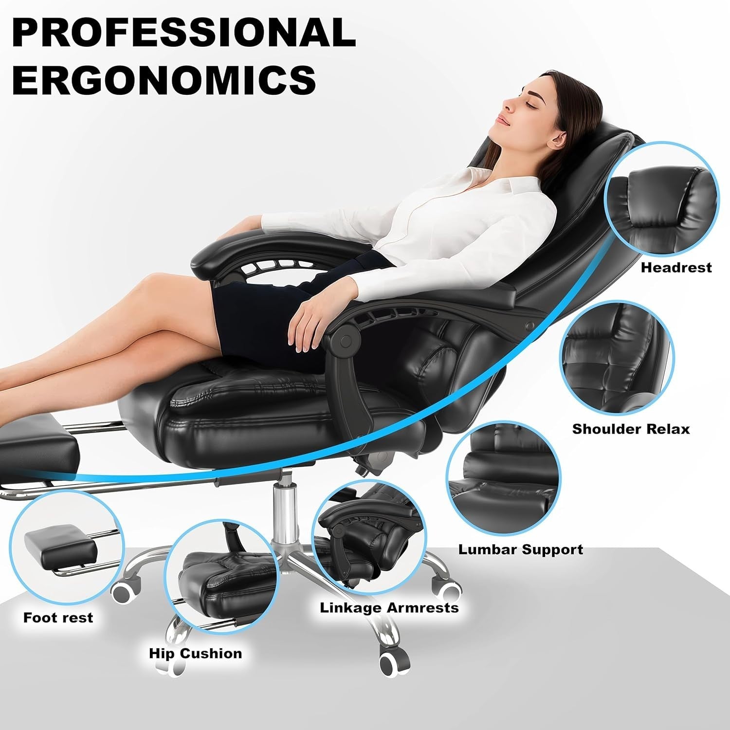 Executive High Back Office Chair PU Leather Recliner w/ Footrest Rocking Swivel
