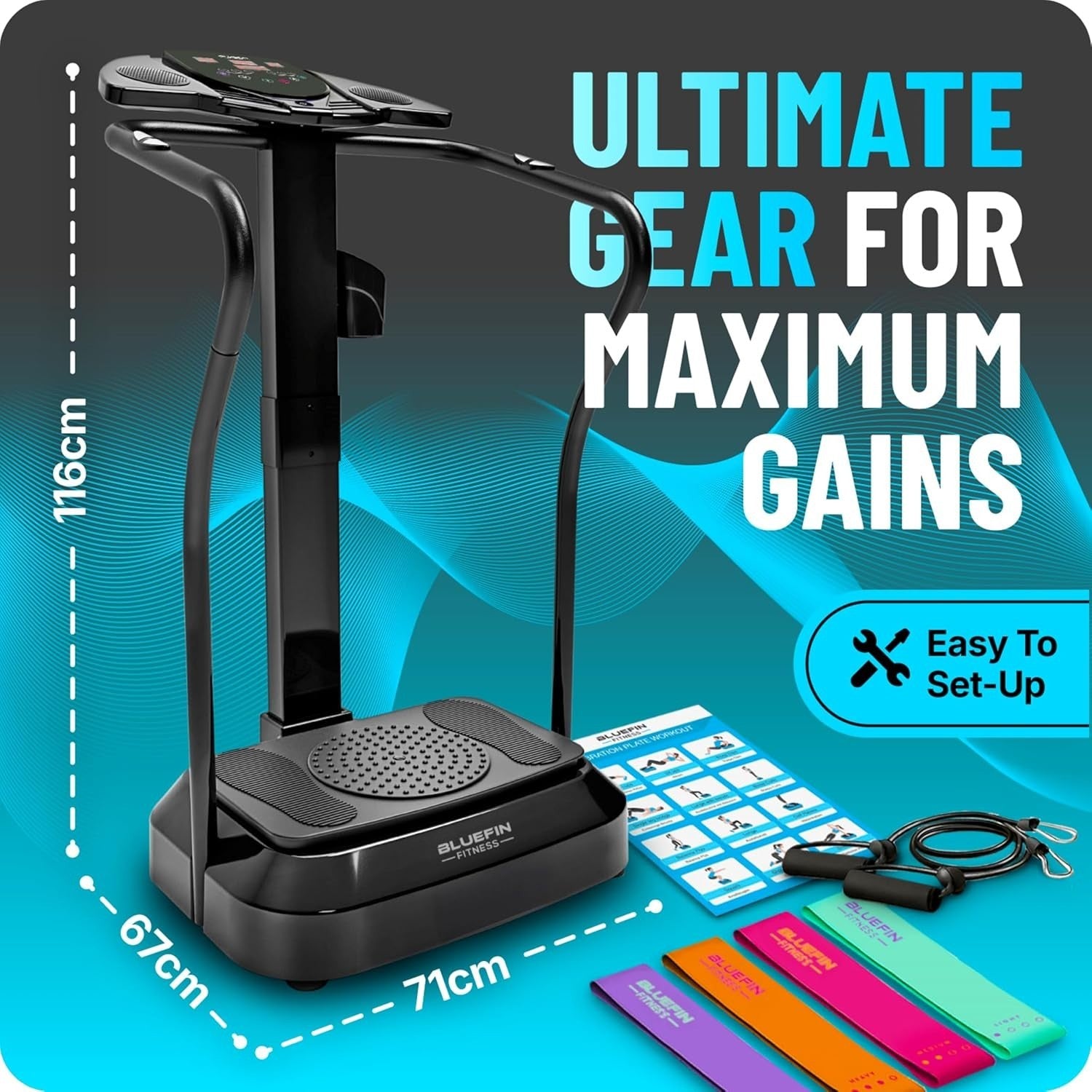 Black Pro Vibration Plate Exercise Machine w Handrails 180 Speeds Silent