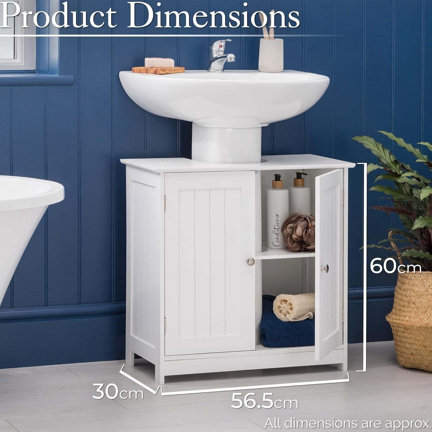 White Under Sink Bathroom Cabinet – Compact Storage Cupboard 60x30x60cm