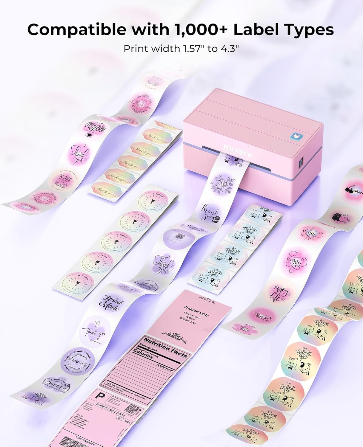 Portable 4x6 Pink Thermal Label Printer Bluetooth USB Shipping Business