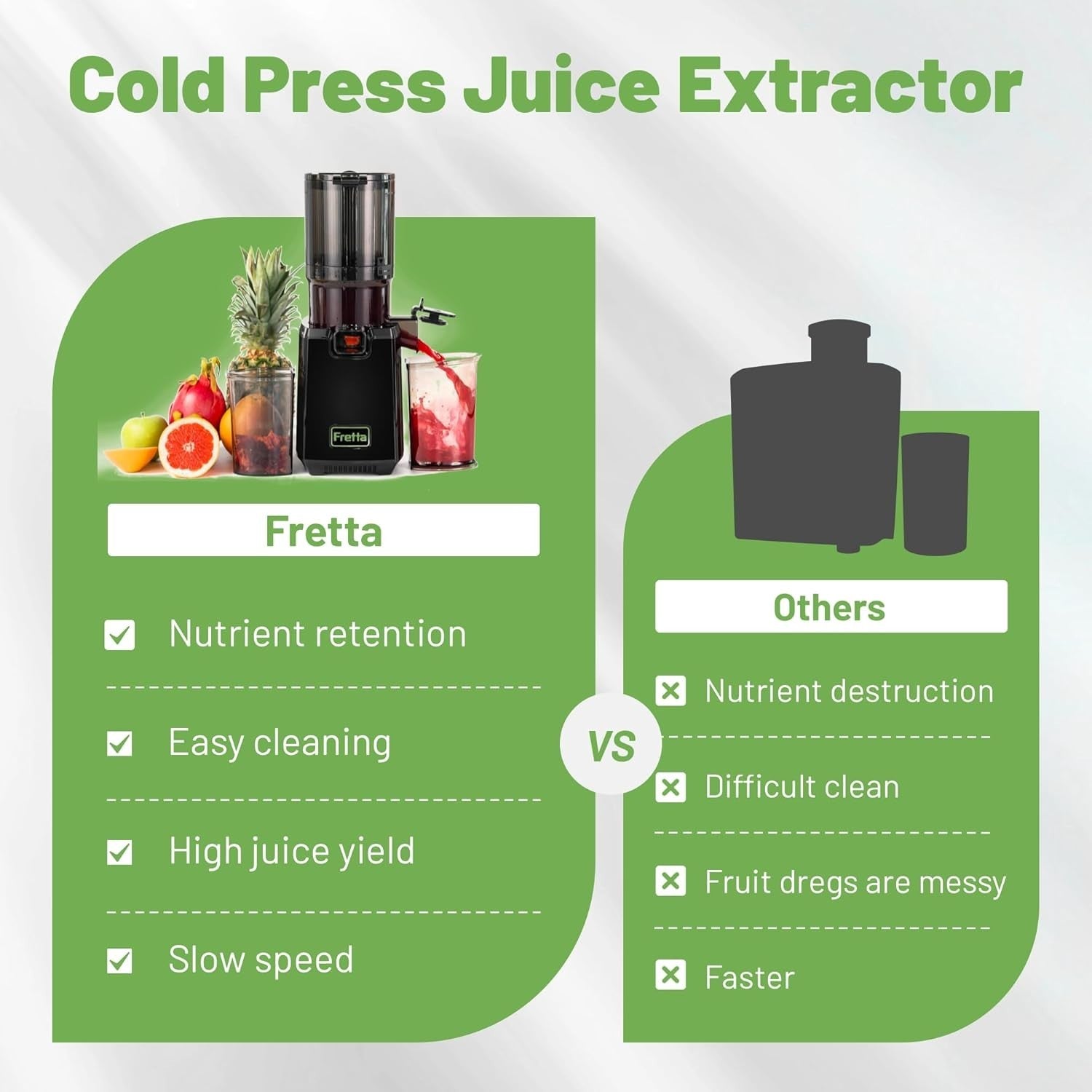 Cold Press Juicer 135mm Feed Chute Whole Fruit Slow Masticating 250W