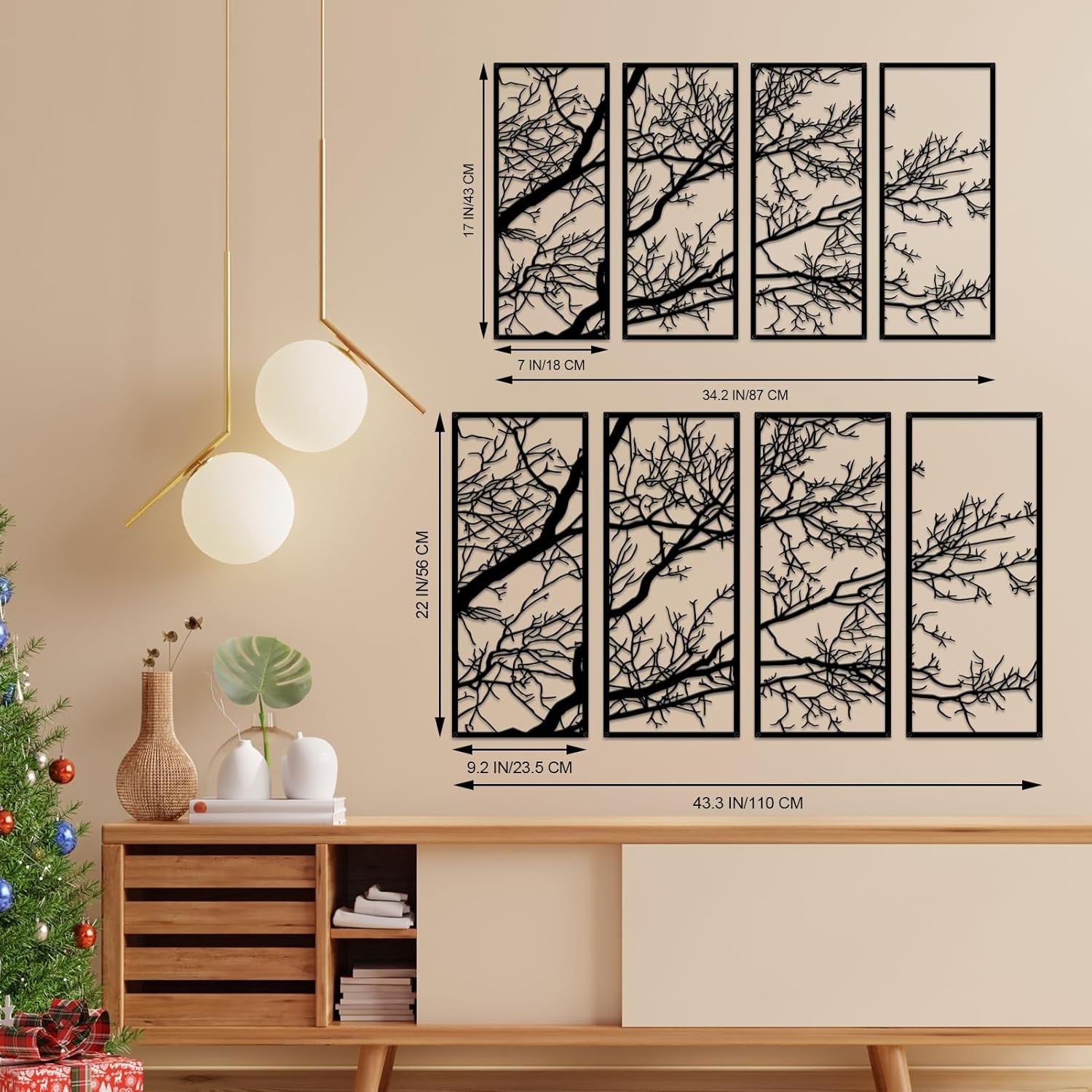 Tree of Life Metal Wall Art 4 Piece Black Large Decor