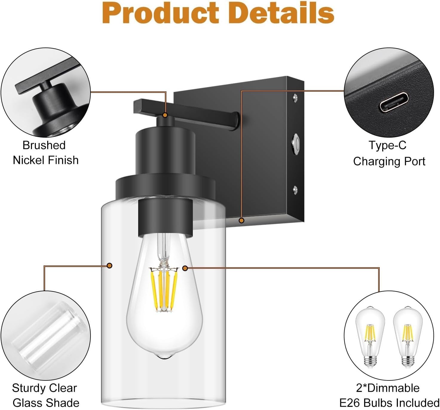 Wireless Rechargeable Wall Sconce Lights 2-Pack, Dimmable with Remote