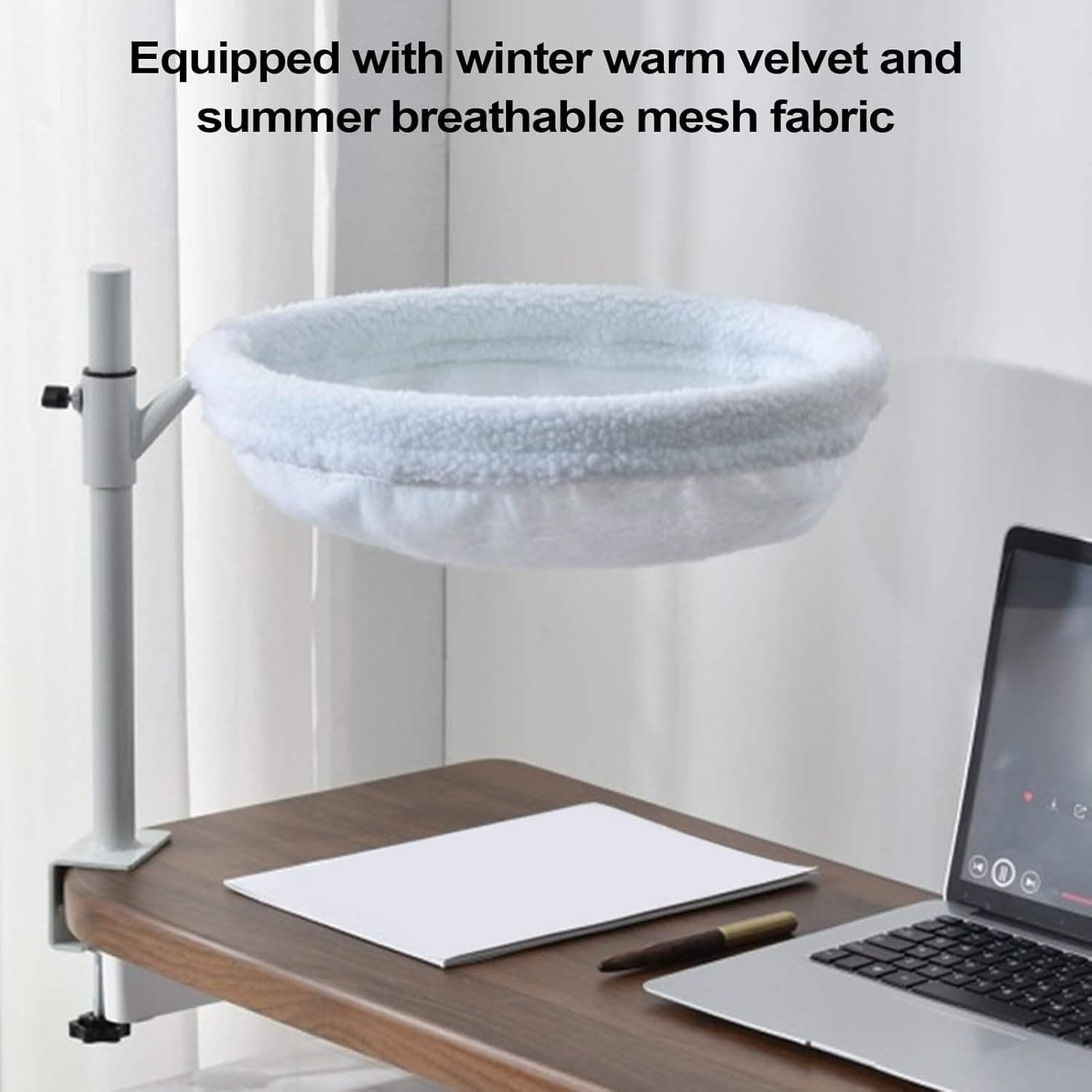Cat Desk Hammock 360° Rotating Washable Pet Bed White 40cm