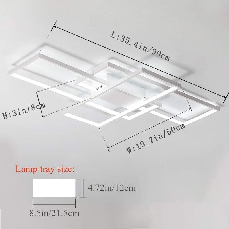 Modern LED Ceiling Light 3 Square 75W Cool White Flush Mount Fixture White