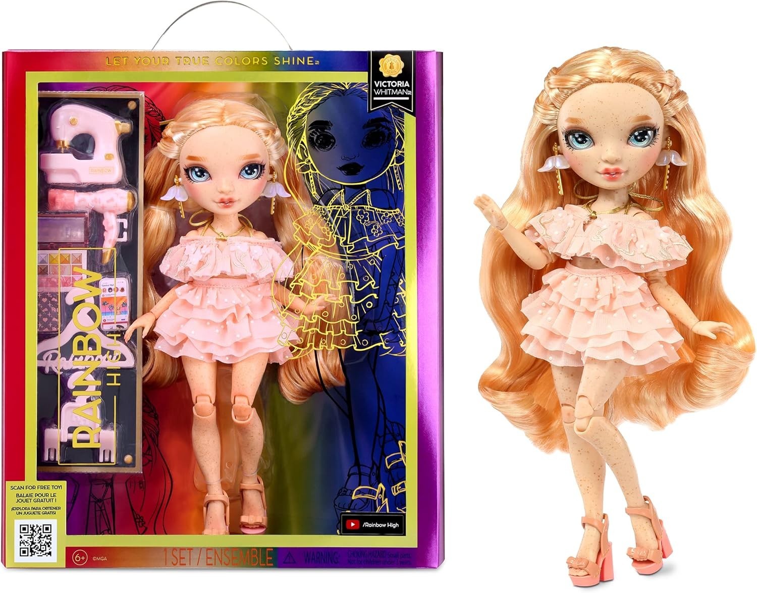 Light Pink Fashion Doll with Freckles Poseable 10+ Accessories