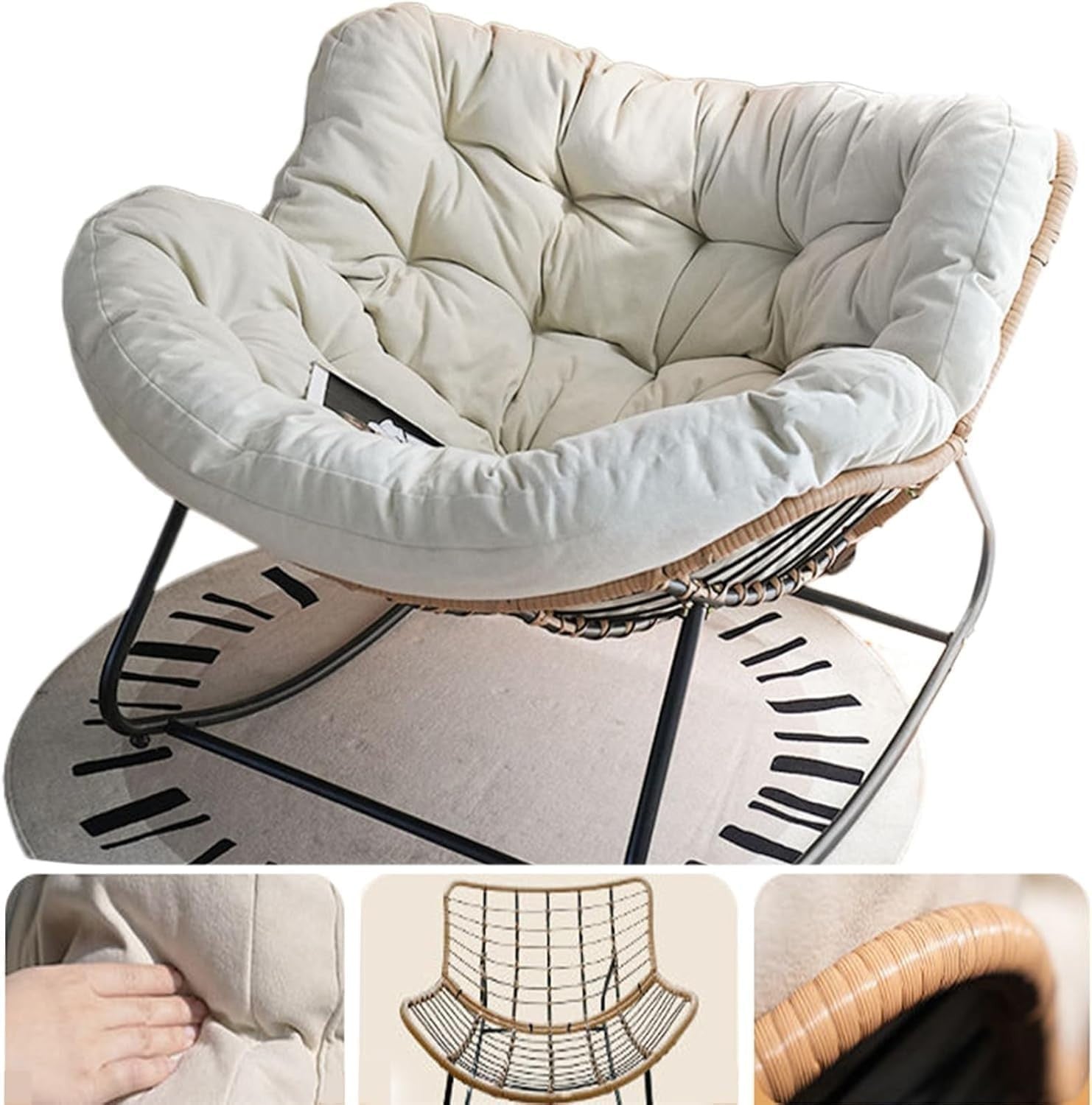 Oversized Papasan Rocking Chair Indoor Outdoor Lounge Seat Comfort Grey