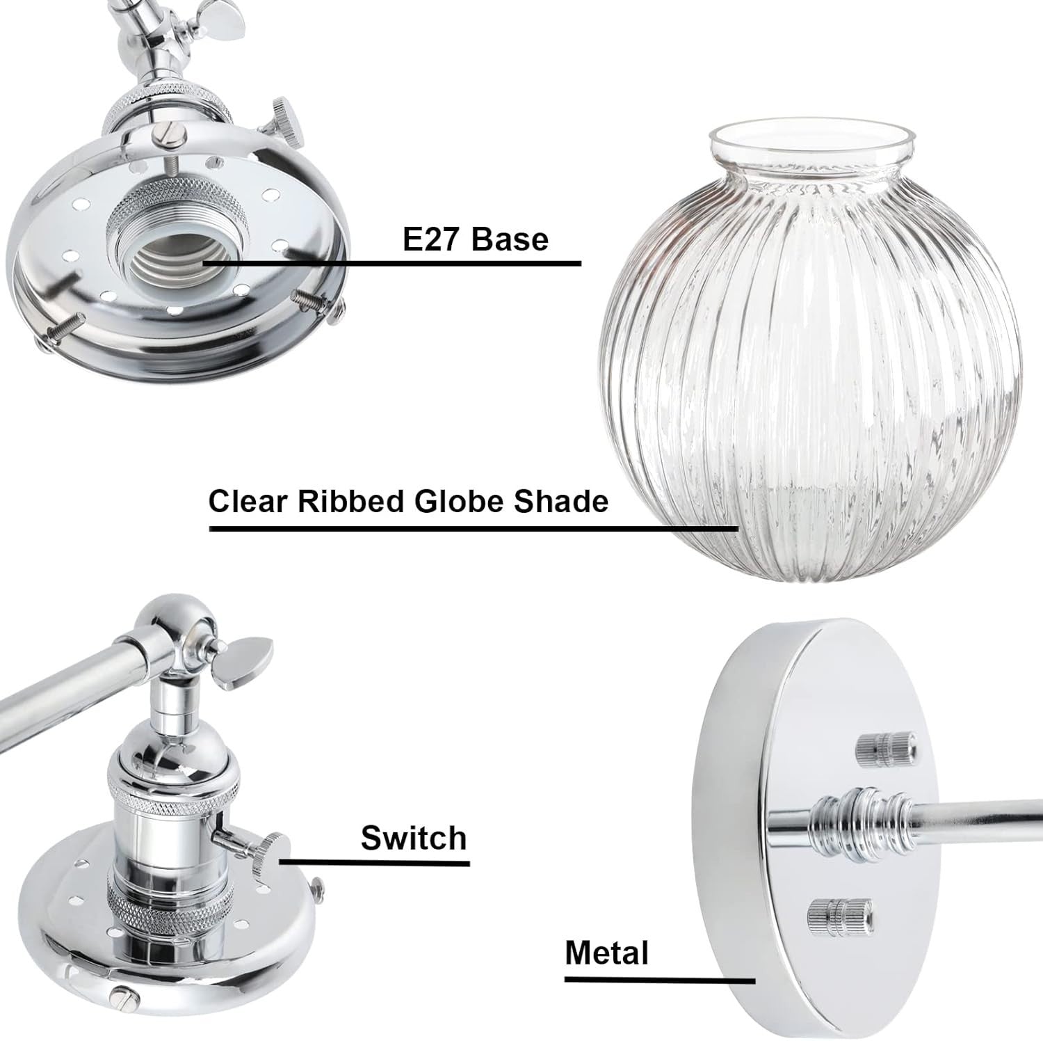 Modern Chrome 2-Light Glass Wall Sconce | Dimmable Bedroom & Living Room Lamp