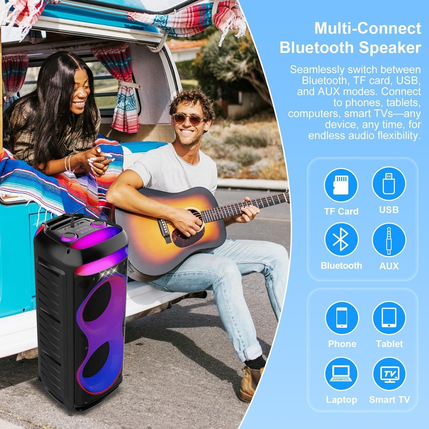 Bluetooth Karaoke Speaker 40W Dual Woofers 2 Mics