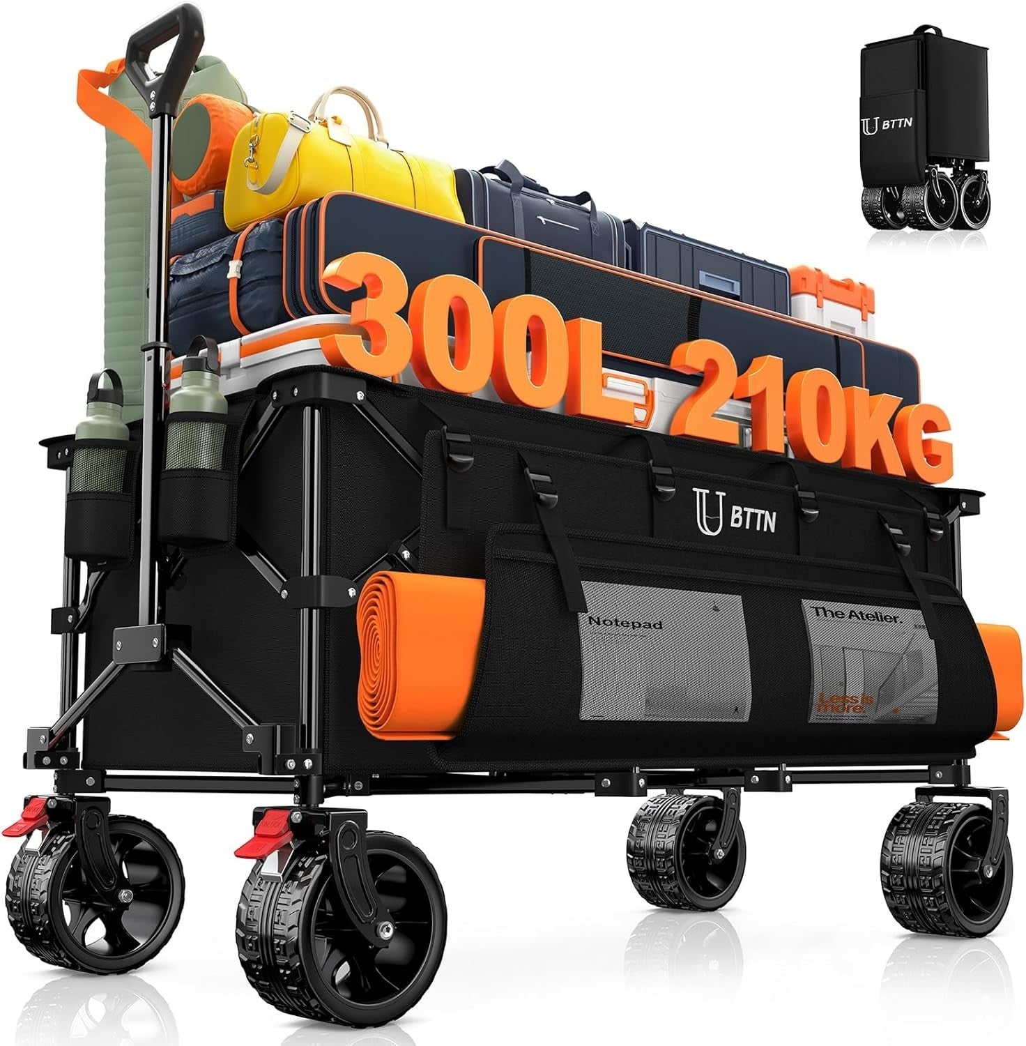 300L Heavy Duty Folding Festival Trolley Wide Wheel Camping Garden Wagon 210kg