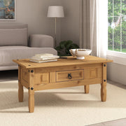Solid Pine Coffee Table with Drawer & Wax Finish, Rectangular 95x50cm