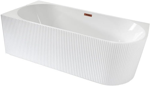 White Left Hand Fluted Corner Bath 1700x800mm Copper Overflow