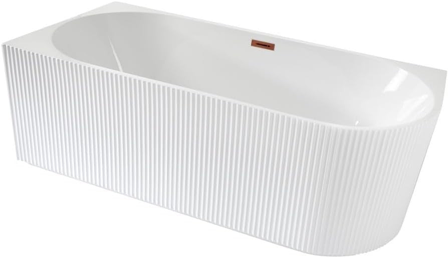 White Left Hand Fluted Corner Bath 1700x800mm Copper Overflow