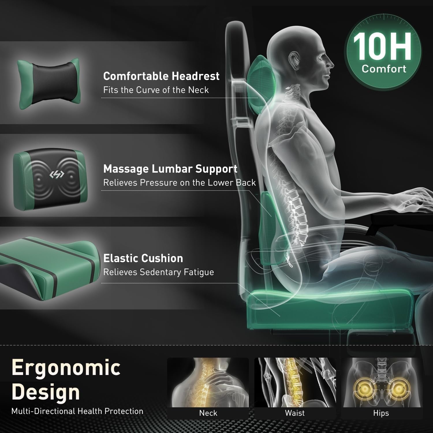 Massage Gaming Chair Recliner with Footrest Ergonomic High Back