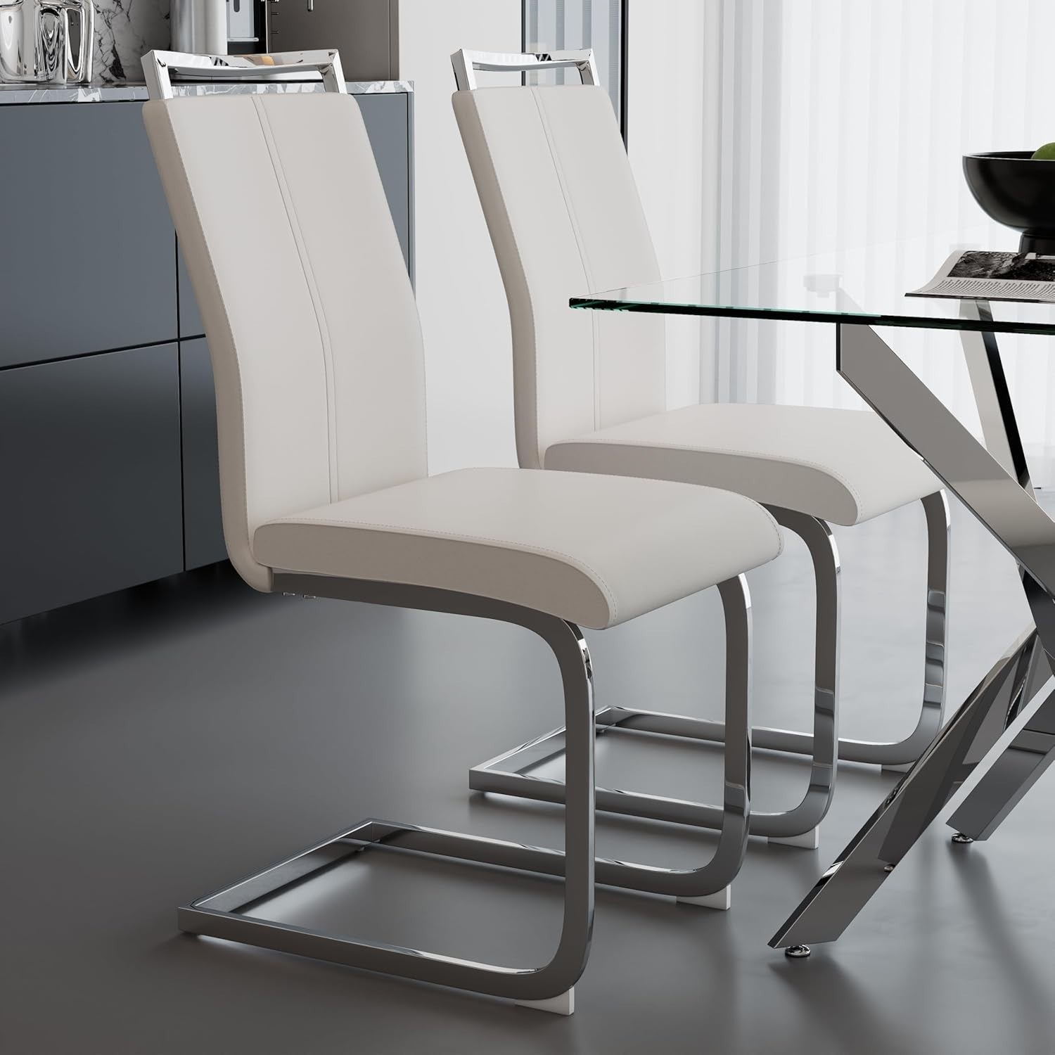 Rectangular Tempered Glass Dining Table Set with 4 Ergonomic PVC Chairs