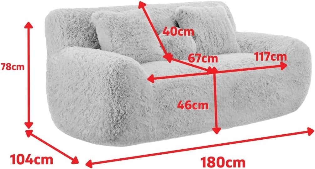 Luxury Fluffy 2 Seater Sofa Faux Fur Modern Round Nordic Beige Couch