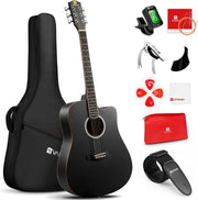 Full Size 41in Acoustic Guitar Cutaway Starter Kit Black