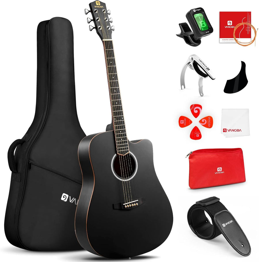 Full Size 41in Acoustic Guitar Cutaway Starter Kit Black