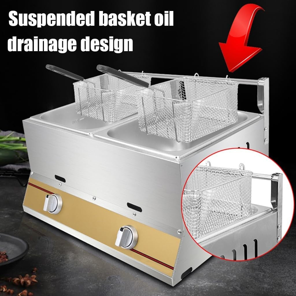 6L Commercial Methane Gas Fryer Stainless Steel Fast Heat Flame Control