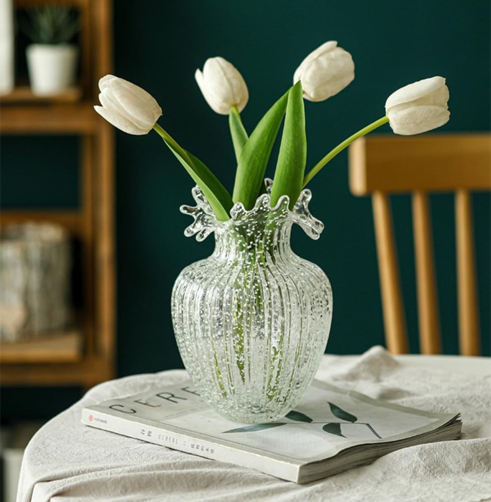 Large Glow Glass Flower Vase Wave Mouth Luminous Home Table Decor