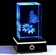 3D Crystal Butterfly Flower LED Ornament Gift – Light Up Glass Keepsake Decor