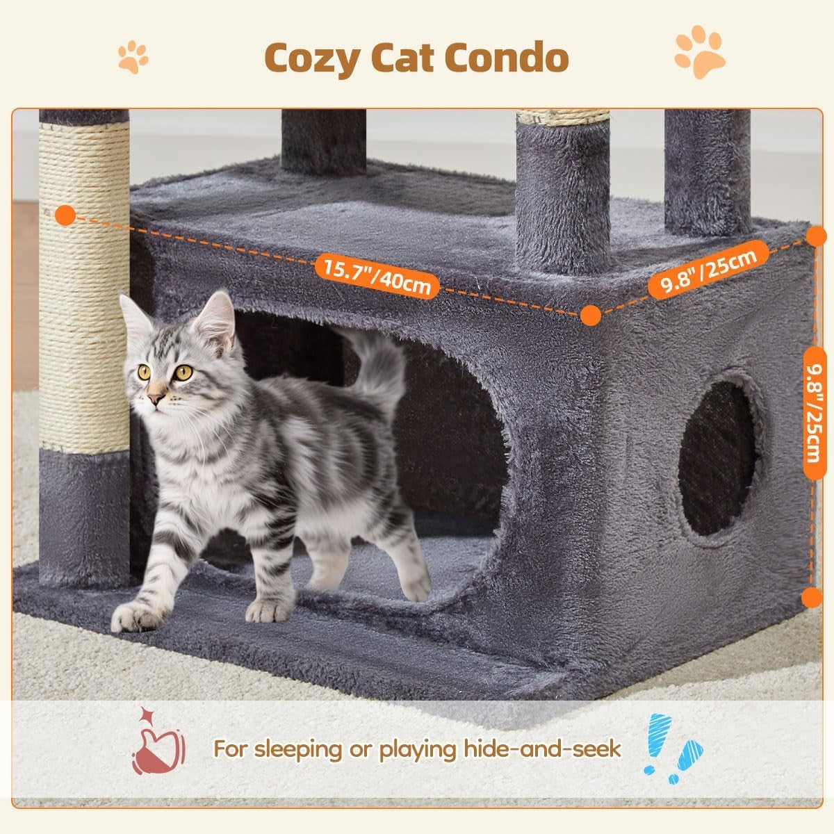 98cm Cat Tower Indoor Scratching Post with Condo Hammock & Perch