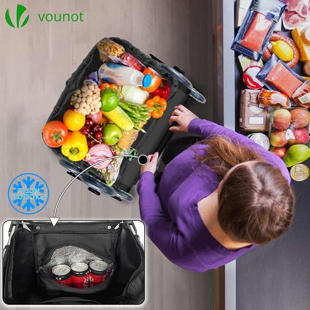 6 Wheel Lightweight Folding Shopping Trolley 58L Insulated Cart Black