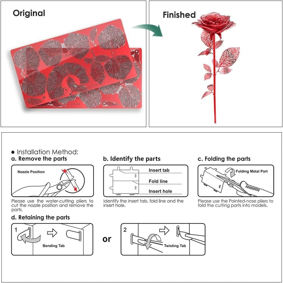 3D Stainless Steel Metal Rose Puzzle Kit, DIY Flower Model for Adults