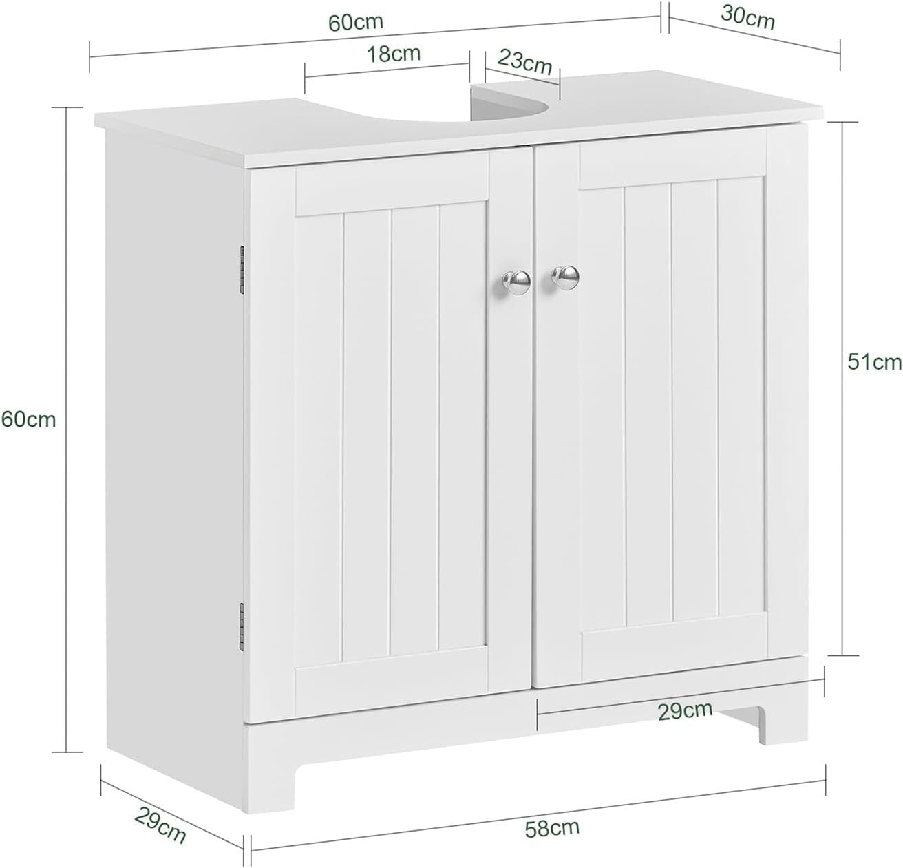 White Under Sink Bathroom Cabinet 2 Door Storage Unit – Modern, MDF, 60cm