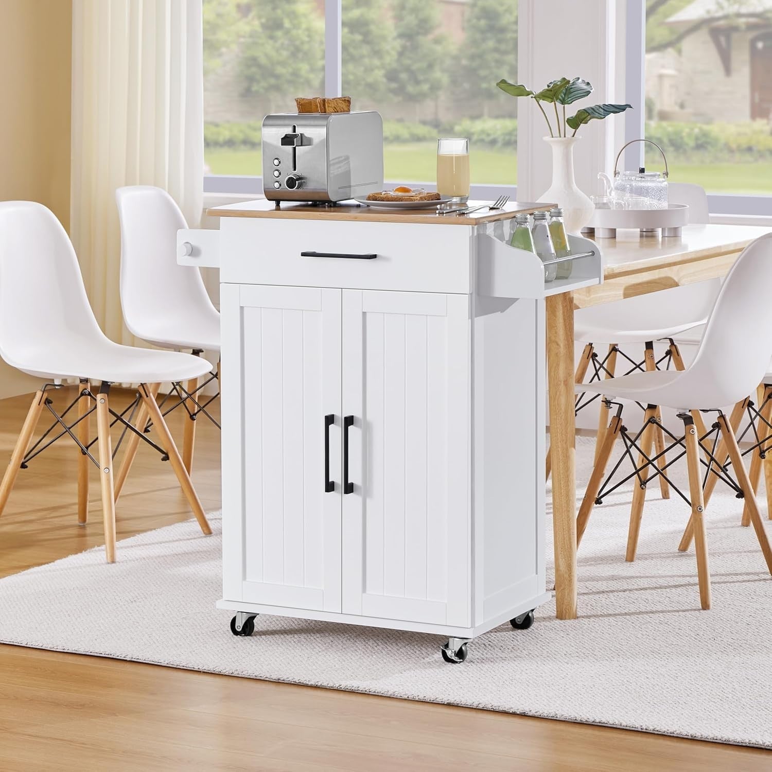 Kitchen Island Cart on Wheels w/ Bamboo Top Cabinet