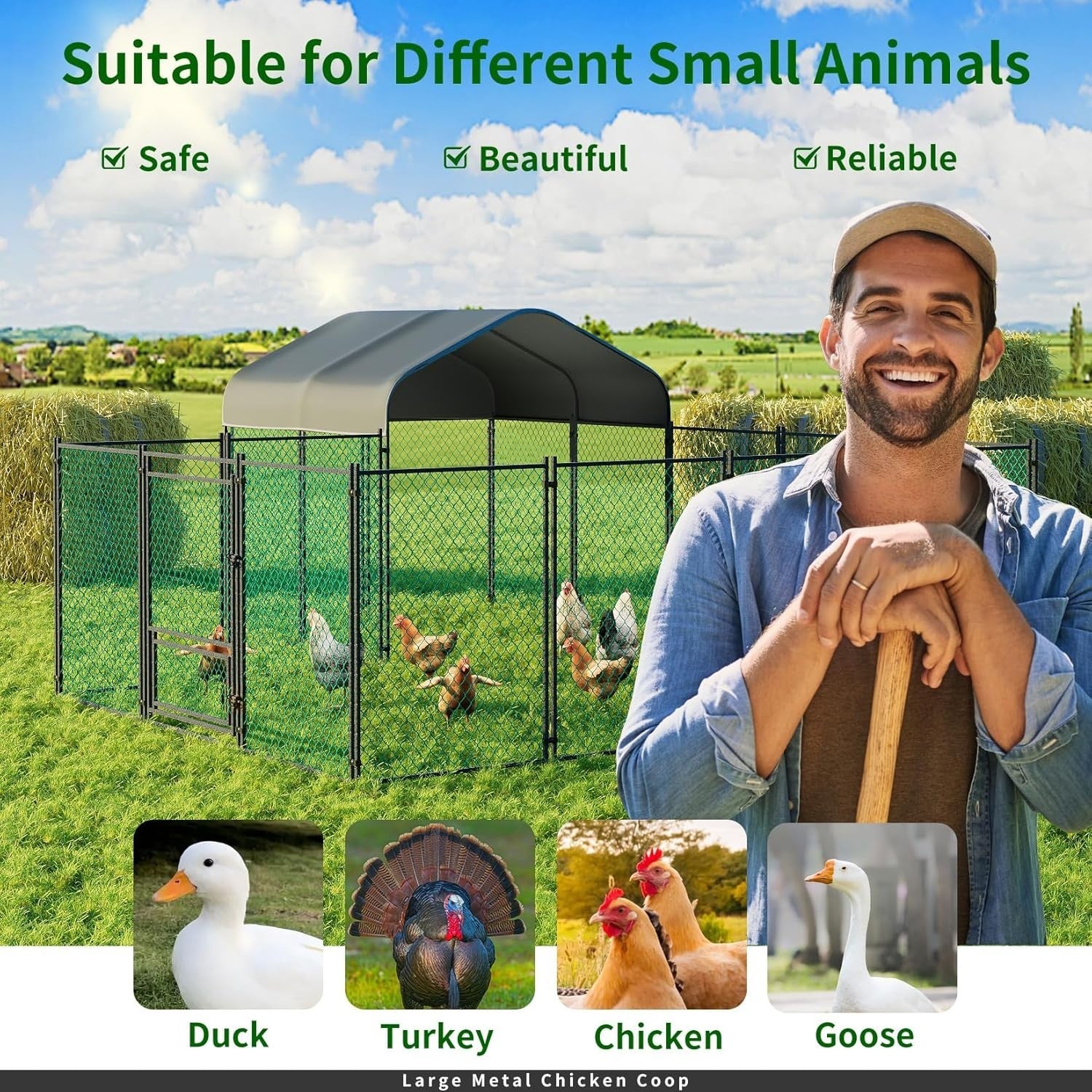 4x3x1.5m Walk In Chicken Run Metal Coop Waterproof Cover