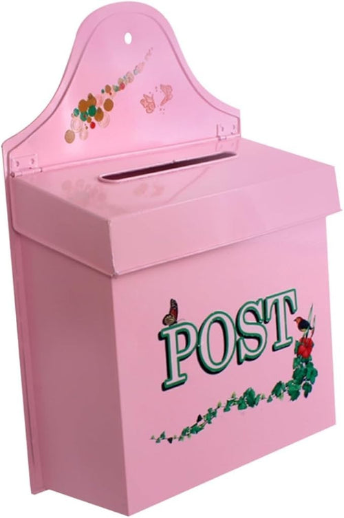 Rustic Wall-Mount Mailbox Pink Metal Vintage Outdoor Post Box Large Secure Lock