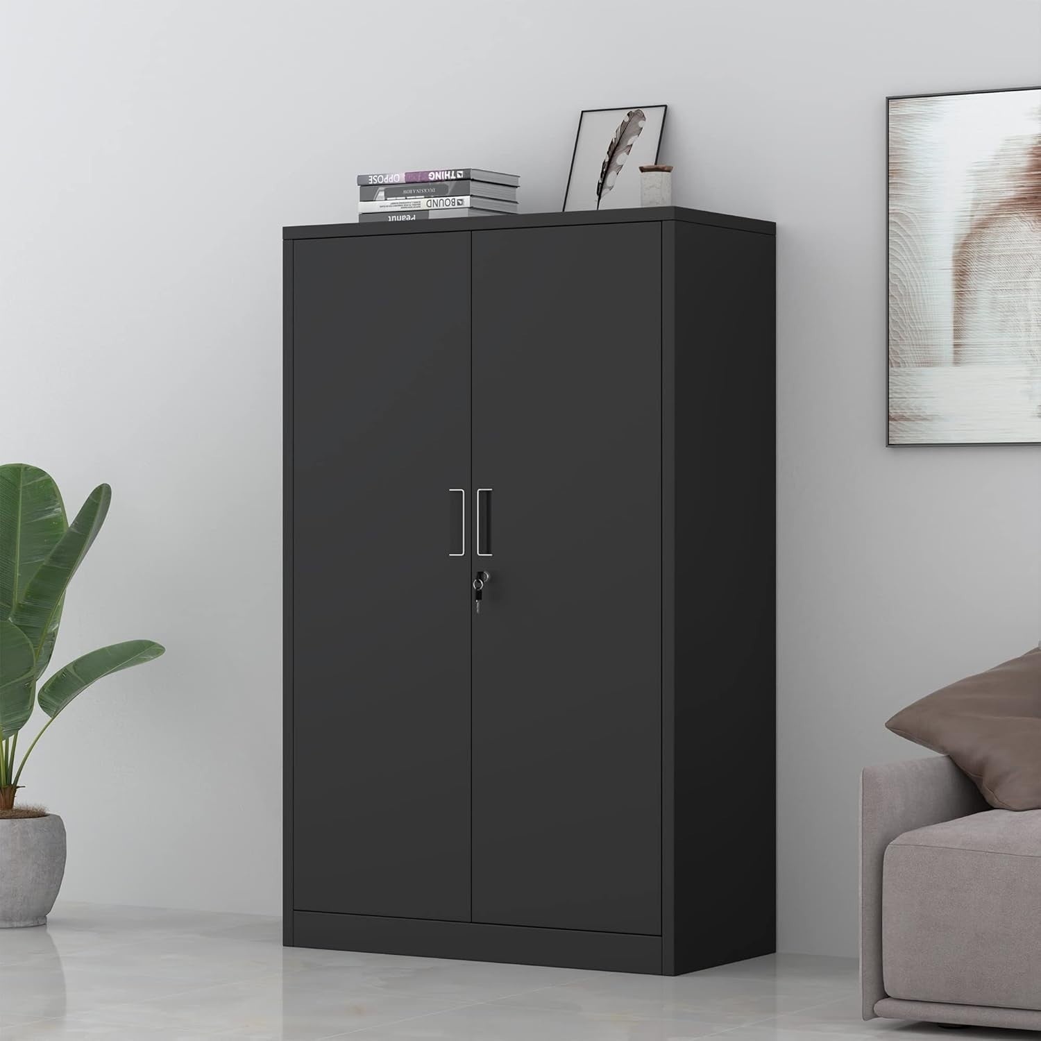 Lockable Steel Storage Cabinet with Shelves for Office Garage 180x90cm