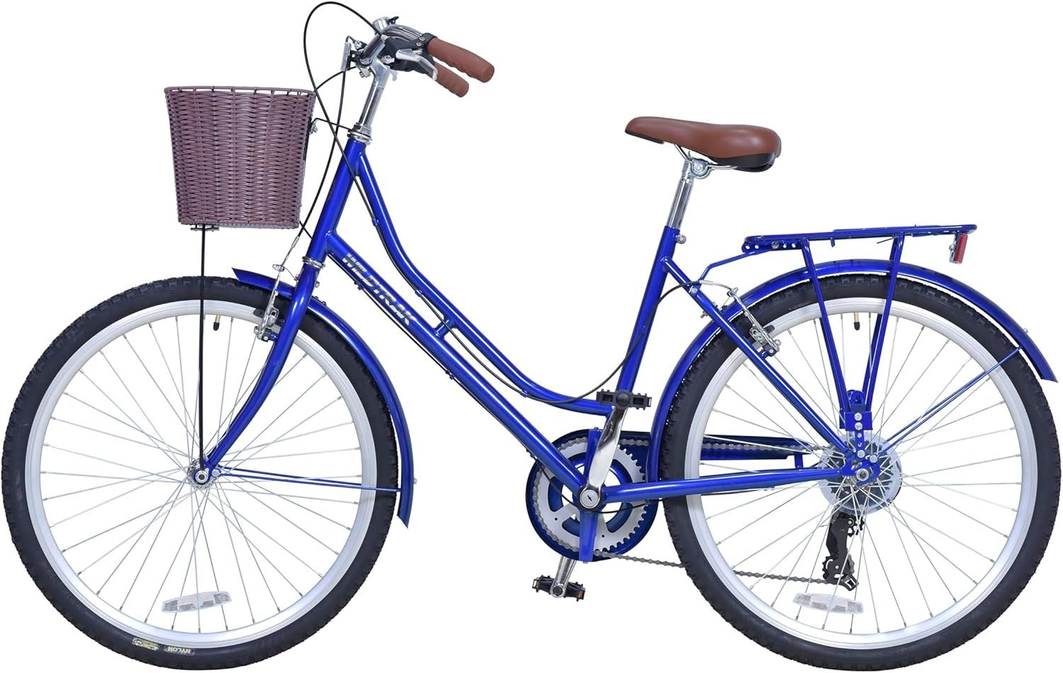 26" Step-Through City Bike 6-Speed Adult Cruiser Bicycle with Basket V-Brake