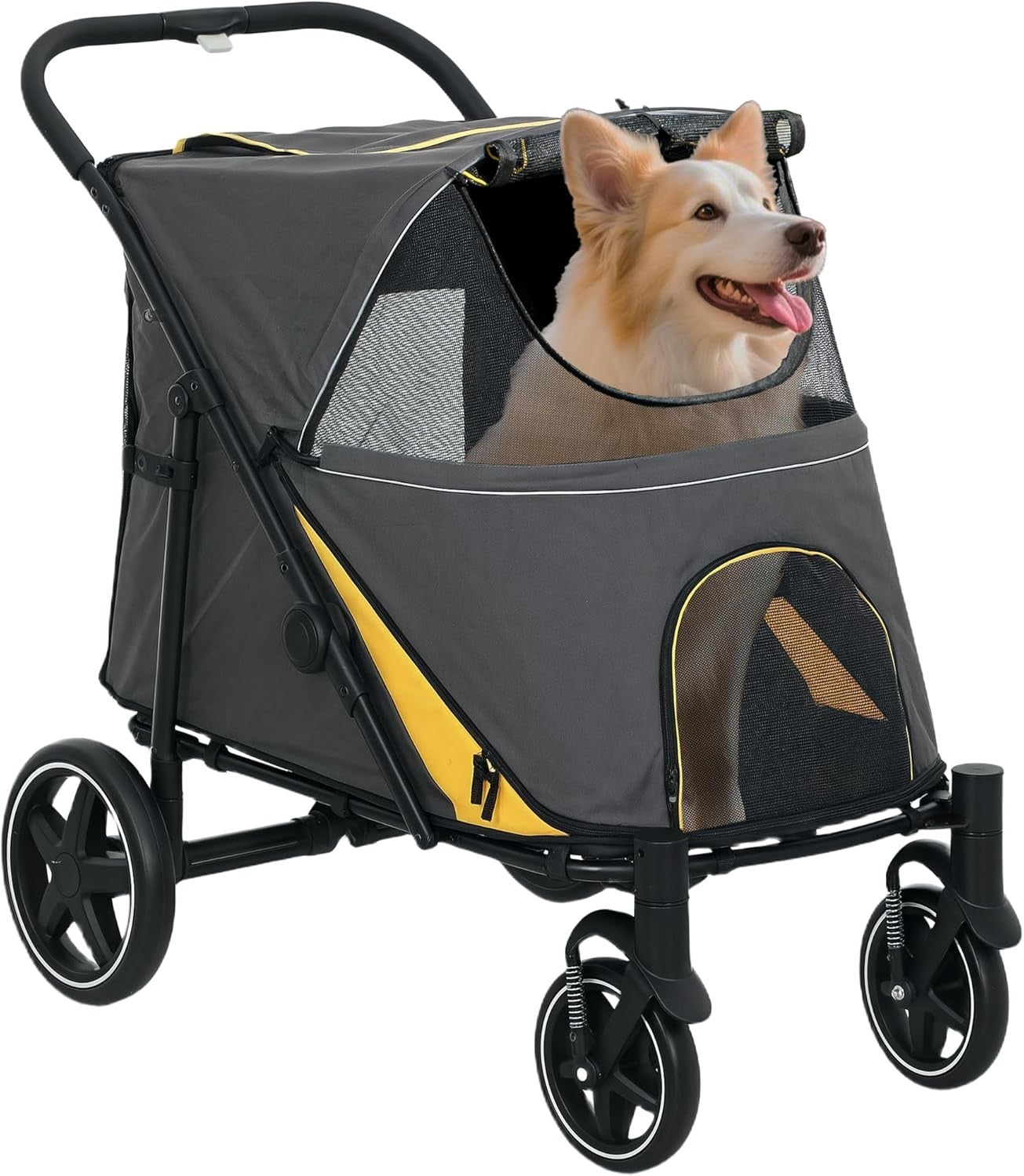 Large Dog Stroller Foldable Pet Pushchair Buggy 30kg Dark Grey