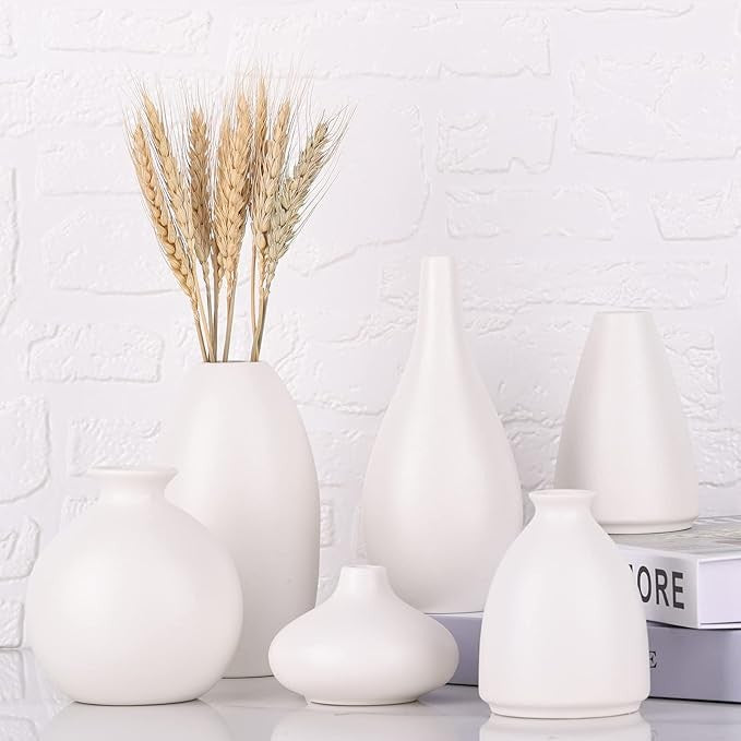 White Ceramic Vase Set of 6 Modern Minimalist Bud Vases Home Decor