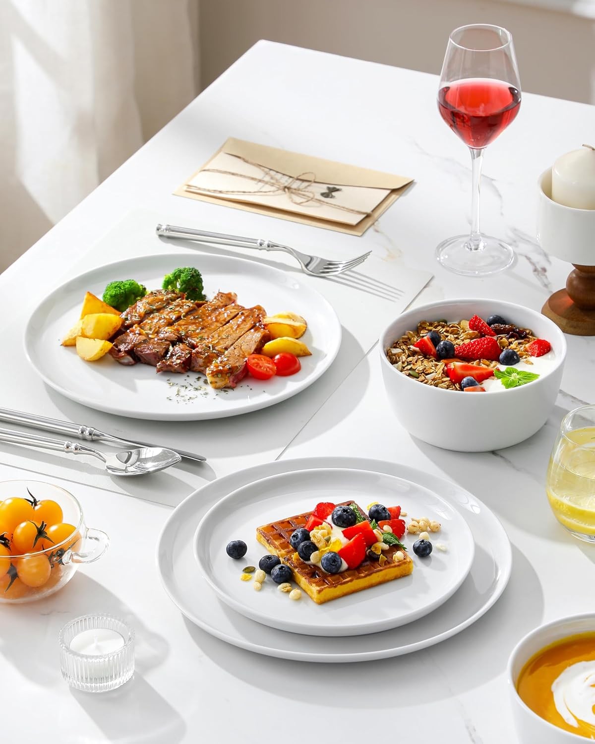 18pc Porcelain Dinnerware Set Plates Bowls Microwave Dishwasher Safe