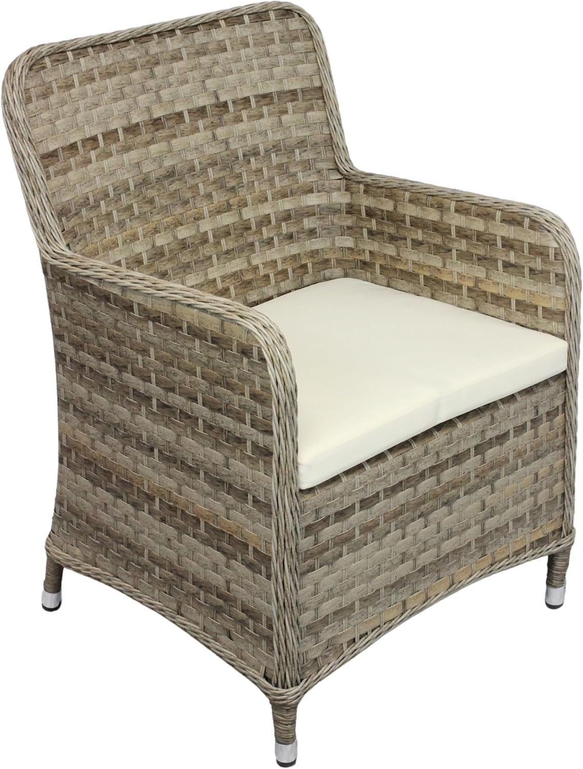 Brown Rattan Tub Armchair With Cushion Outdoor Garden Patio Dining Chair