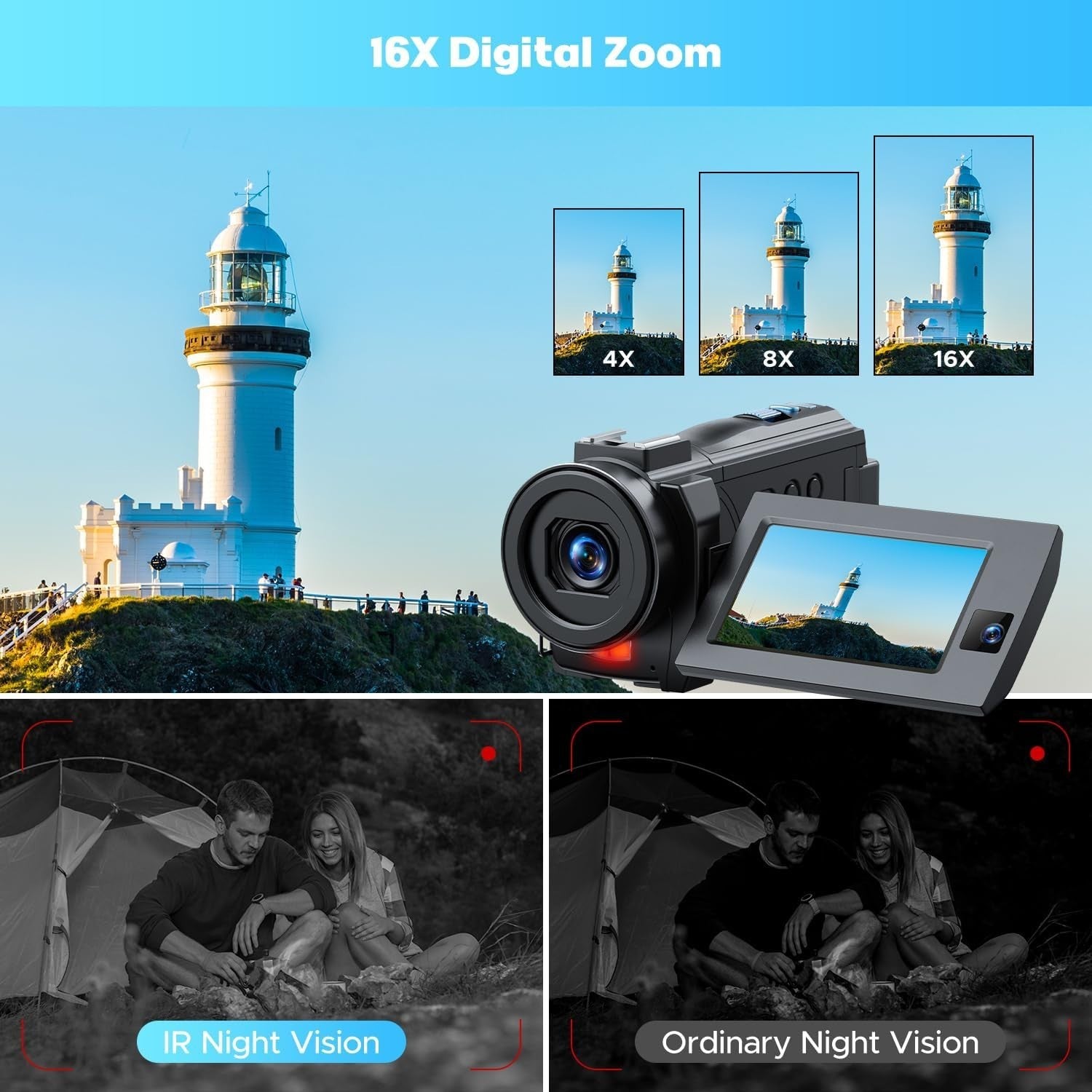 5K Camcorder Video Camera WiFi Night Vision Vlogging Kit 56MP