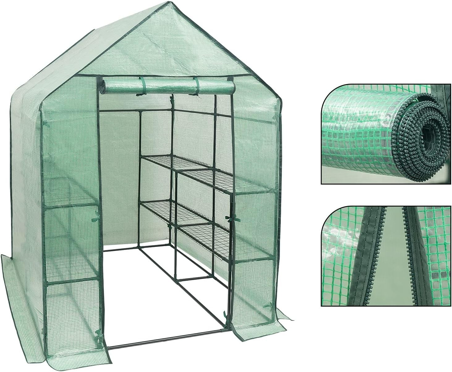 Walk-In Greenhouse 6 Shelves | Reinforced PE Cover | Steel Frame | Roll-Up Door