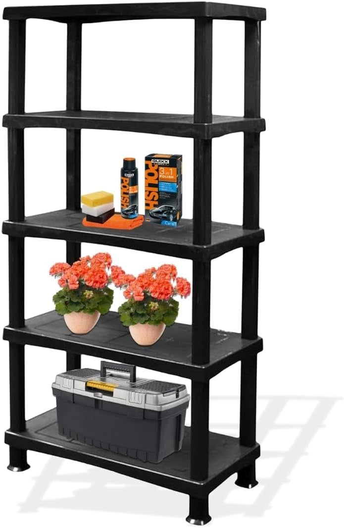 5-Tier Plastic Garage Shelf Heavy Duty Freestanding 175x80x40cm Black