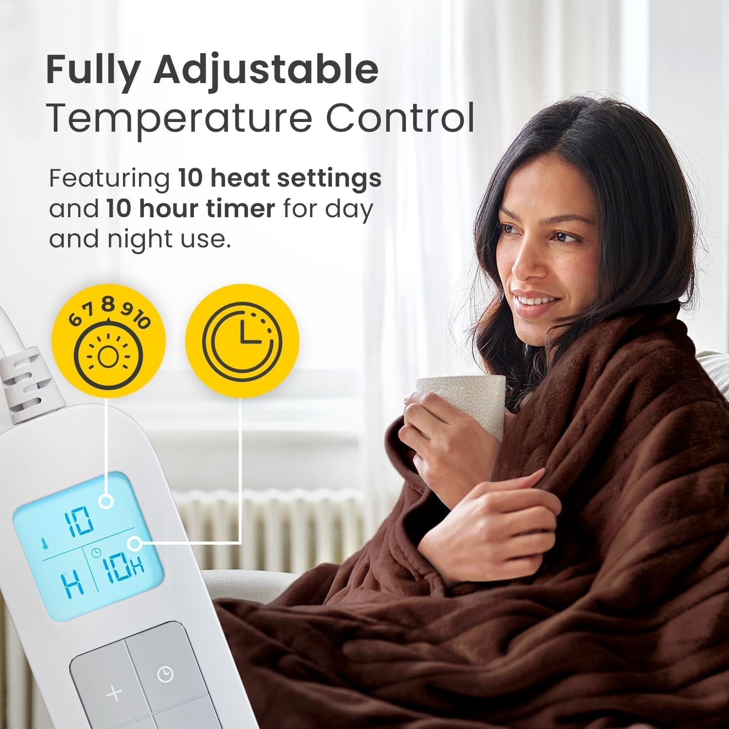 Electric Heated Throw Blanket 10 Heat Levels Timer Remote Washable 160x130cm