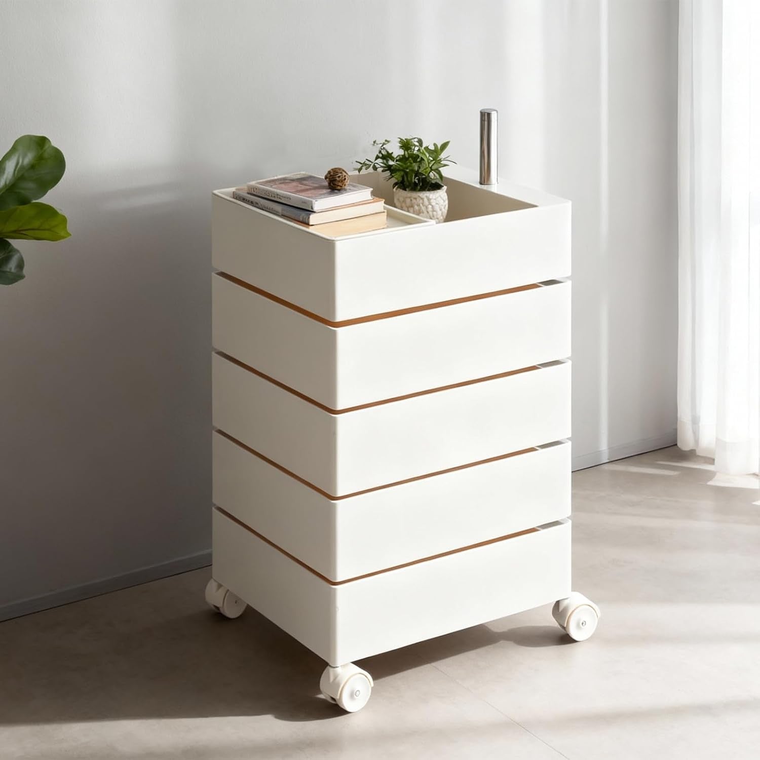 5 Tier Rotating Storage Trolley Rolling Drawer Cart on Wheels White
