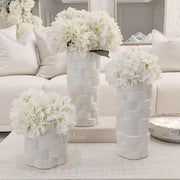 White Ceramic Ribbed Vase Set of 3 Modern Flower Wedding Table Centrepiece