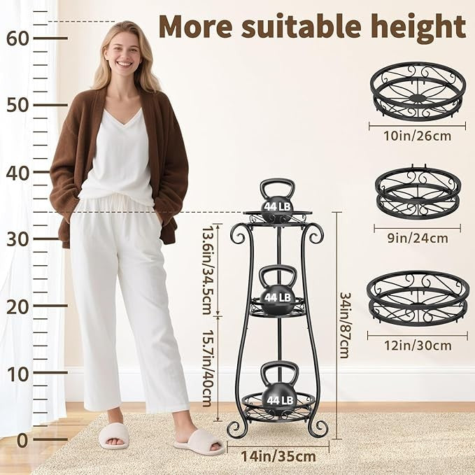 3 Tier Black Metal Plant Stand Indoor Outdoor Tall Flower Pot Display Rack
