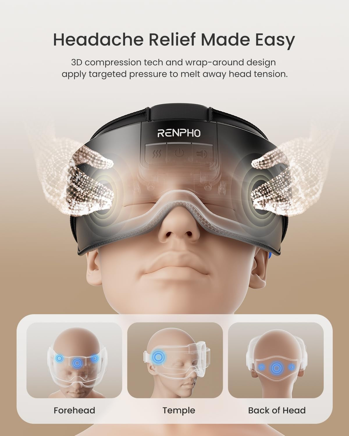 Heated Eye & Head Massager with Bluetooth Music for Migraine & Sleep Relief
