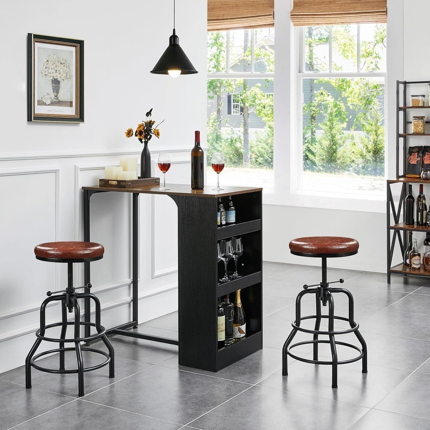 Adjustable Rustic Industrial Bar Stool Faux Leather Kitchen Counter Chair