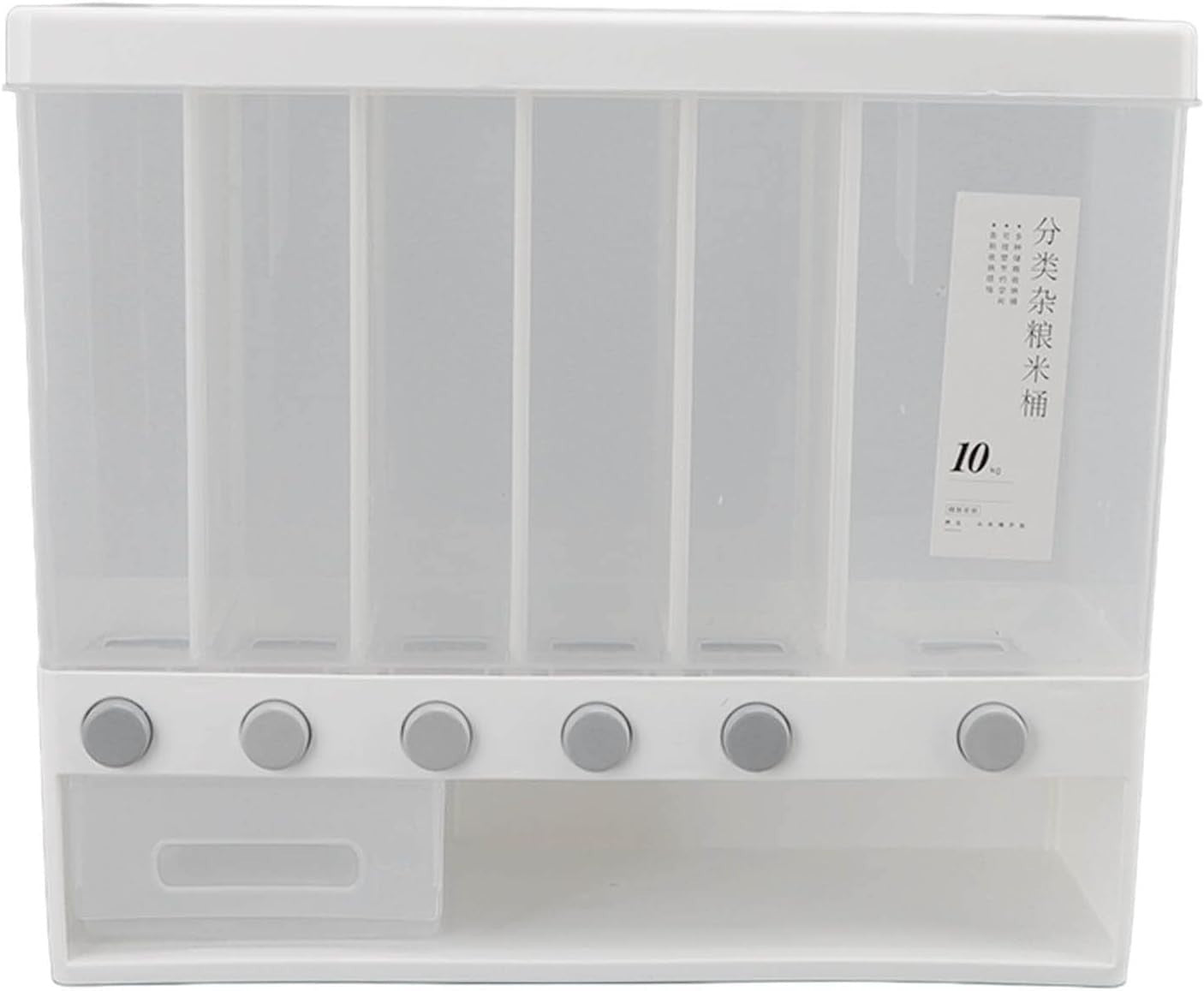 10L Wall Mounted Rice Dispenser 6 Grid Sealed Grain Storage Bin