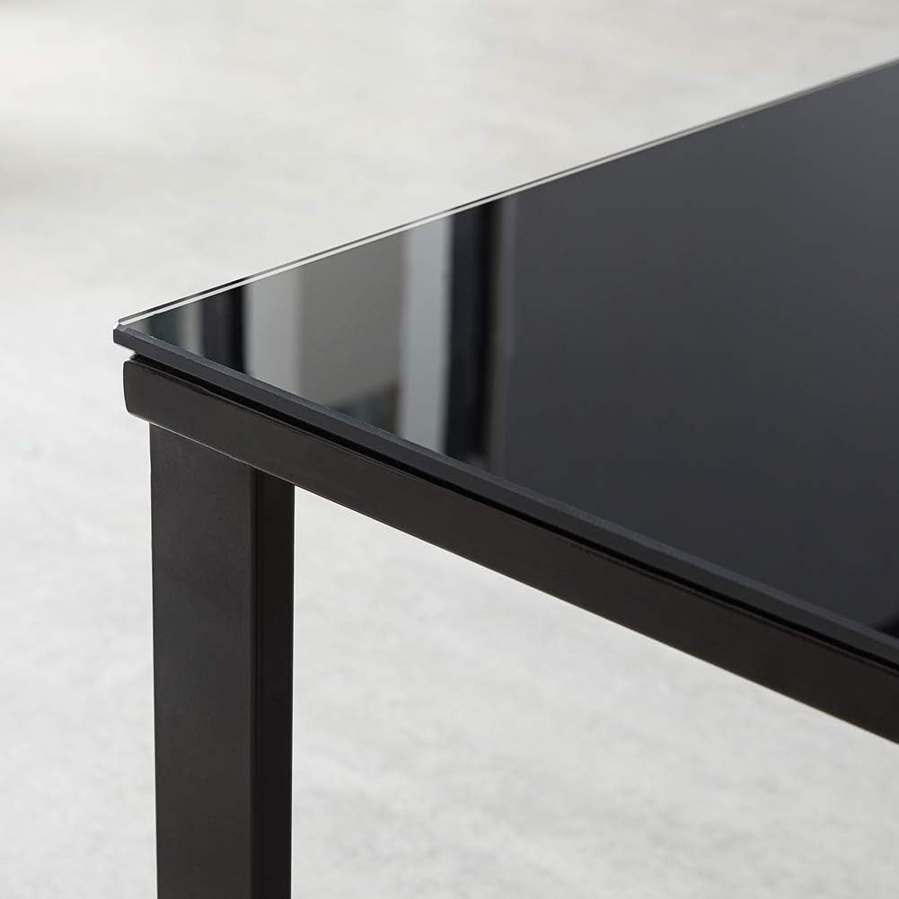 Black Tempered Glass Coffee Table with Storage & Metal Frame, 42cm Height